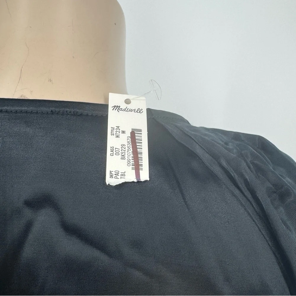 NWT Madewell Shirred Puff-Sleeve Top in Satin in Black